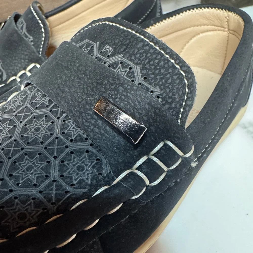 4/$15 Black Loafers with Embroidered Design